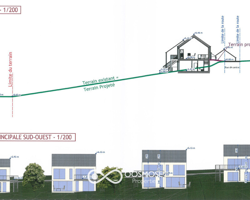 Terrain de 32a av projet de 6 habitations passives - Coupe projet - rue du centre - l escaillère