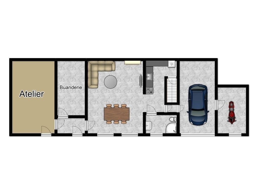 Maison 3ch avec garage & jardin - Plan rez