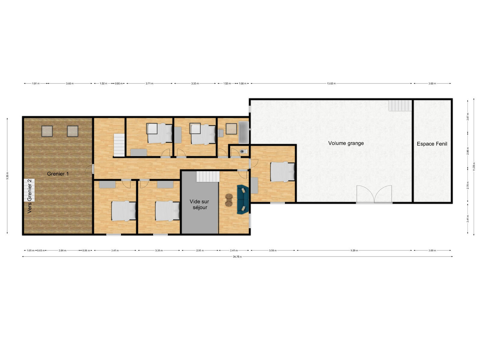 France/15' Belg. - Fermette av grange & 3 box. chevaux sur 2ha  - Plan rez+1 - rue de verdun 33 - bucilly
