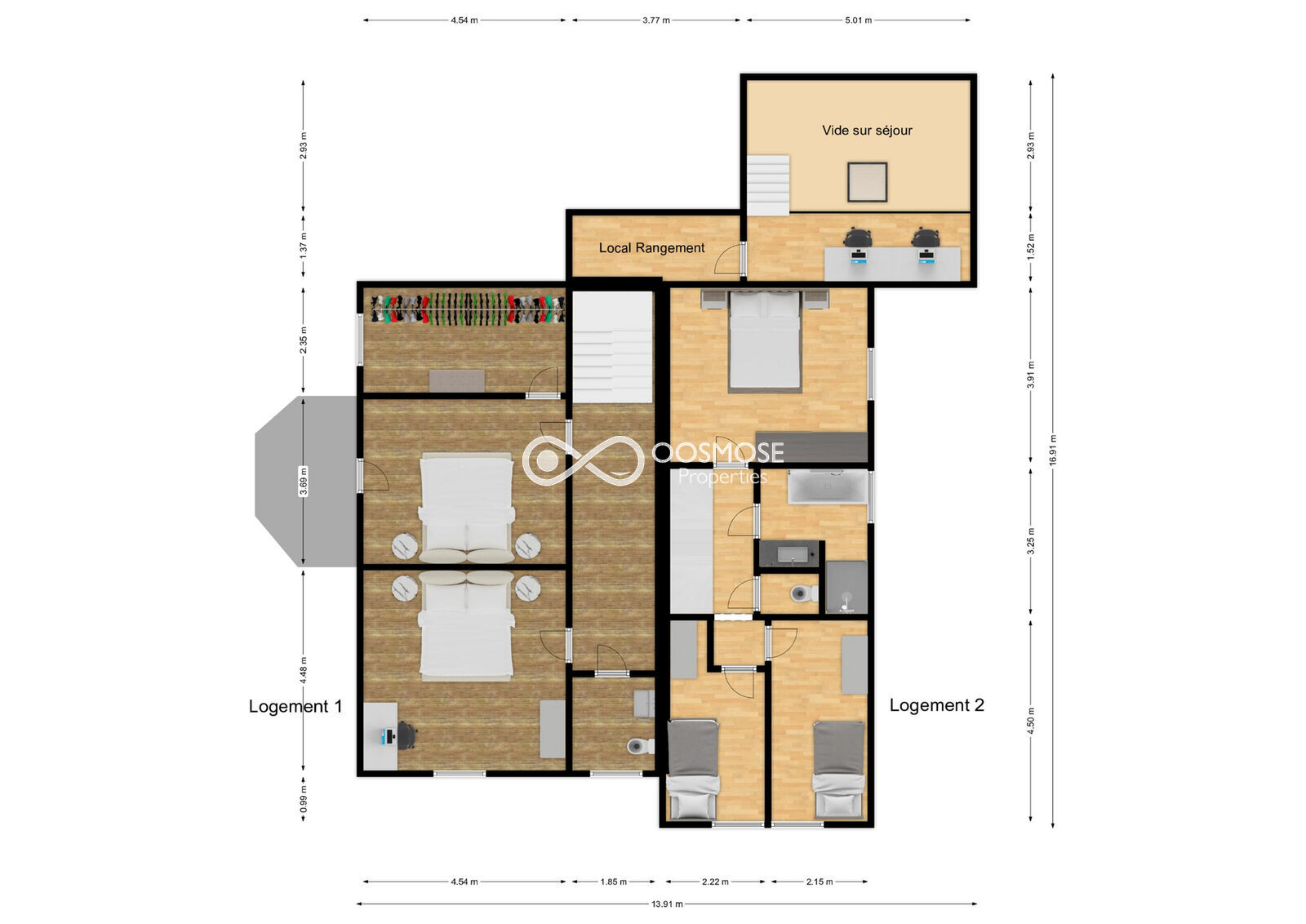 Ensemble immobilier de 2 logements + prof. libérale, 3 garages sur 33a - Rez+1 - rue de la tourette 5-6 - biesme