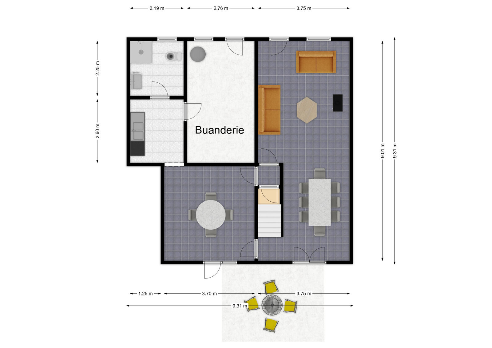 Maison 3ch av jardin, poss. 2 logements - Plan rez - rue eugène defraire 52 -treignes