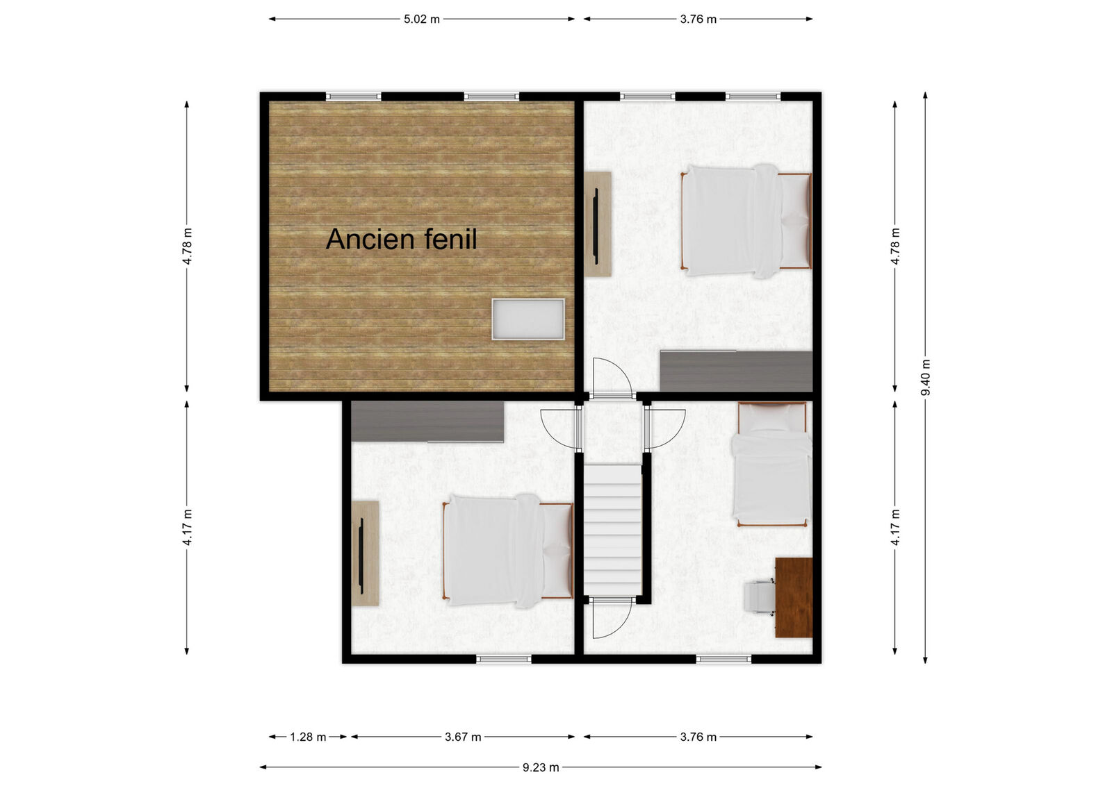 Maison 3ch av jardin, poss. 2 logements - Plan rez+1 - rue eugène defraire 52 -treignes