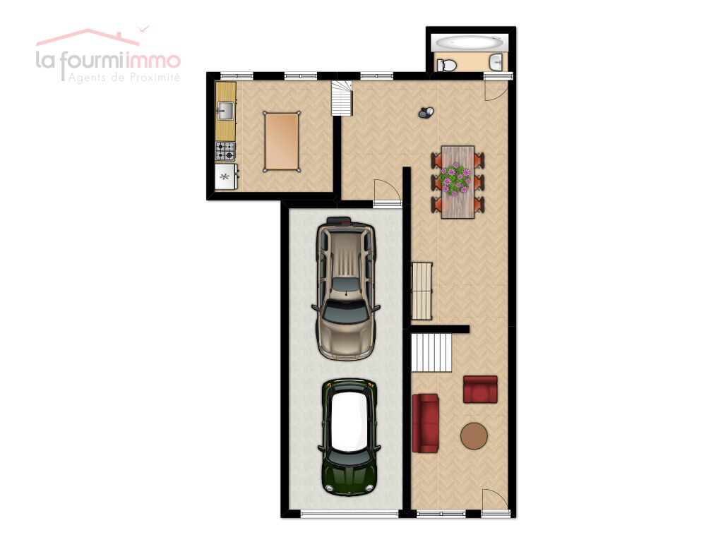 Maison 2ch avec grand garage et jardin - Rdc