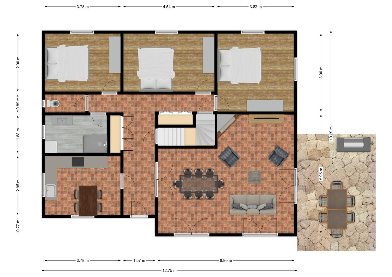 France/15' Belg. - Villa plain-pied 4ch av garage, prox. Lacs  - Rez