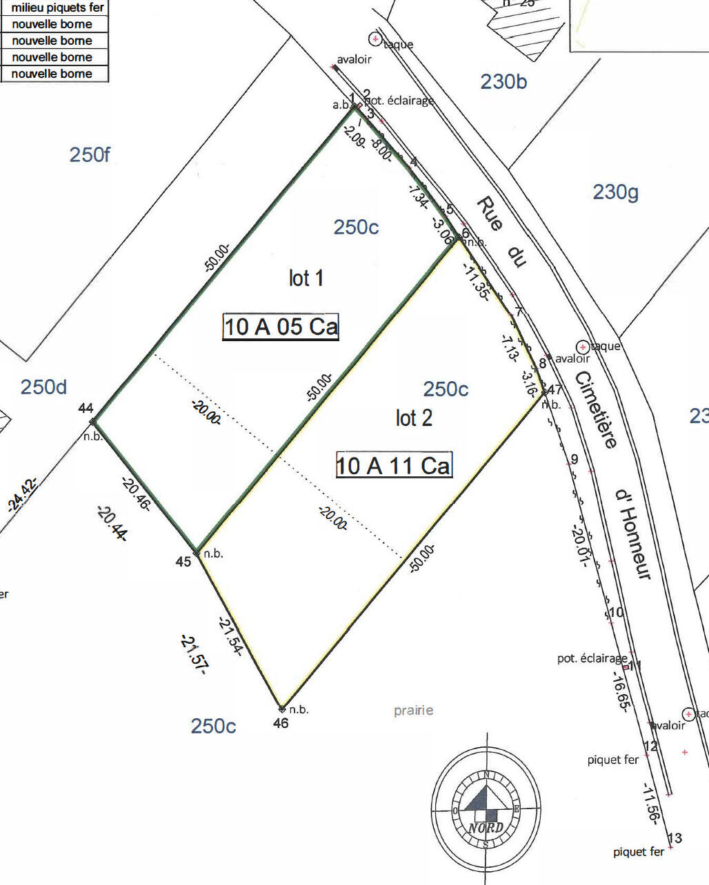 Terrain à bâtir de 10 ares ds quartier calme en cul-de-sac - Plan de mesurage - rue du cimetière d honneur - mariembourg