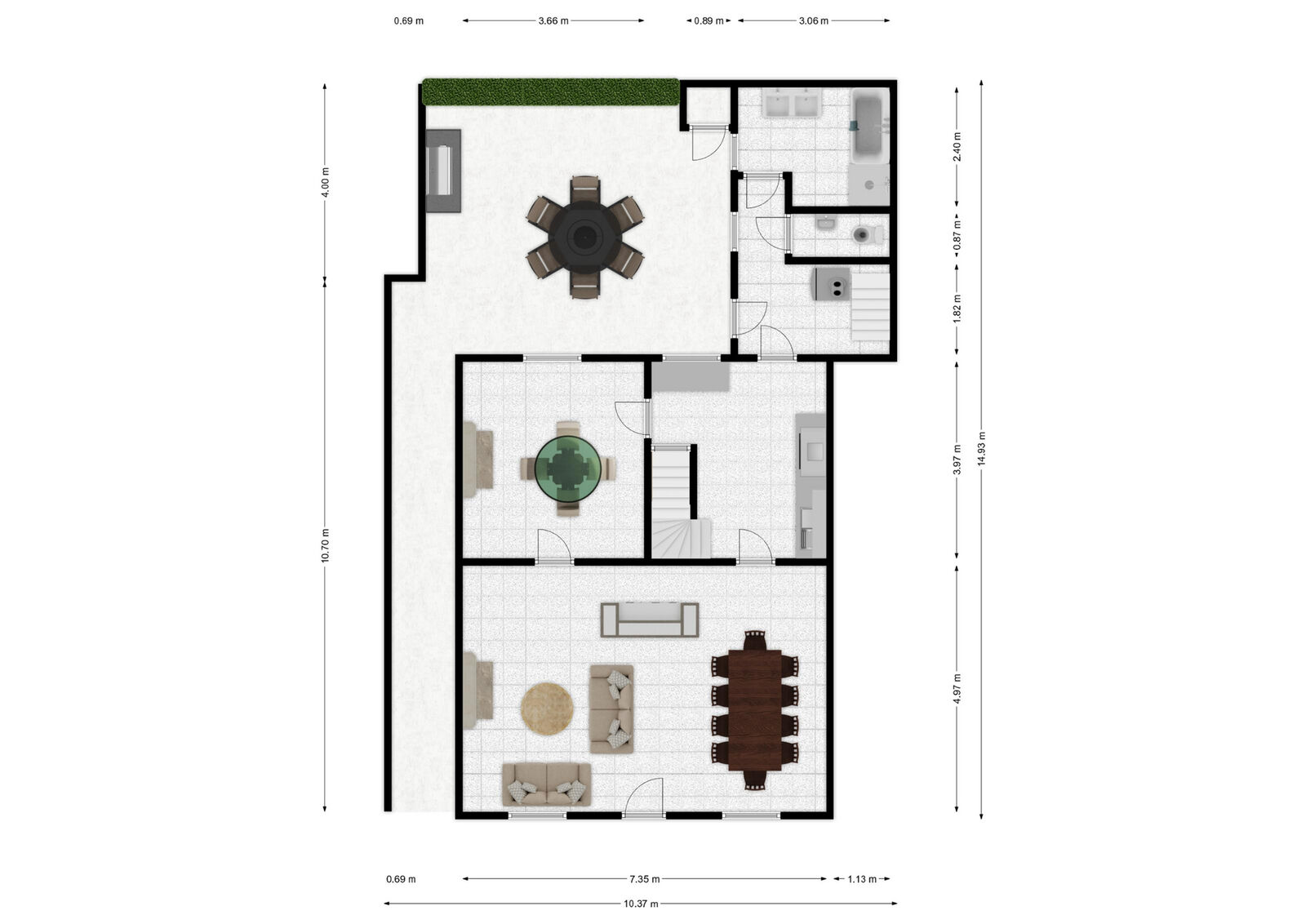 Maison 3ch+ avec Cour & Garage   - Plan rez - rue de la folie 4 - le mesnil