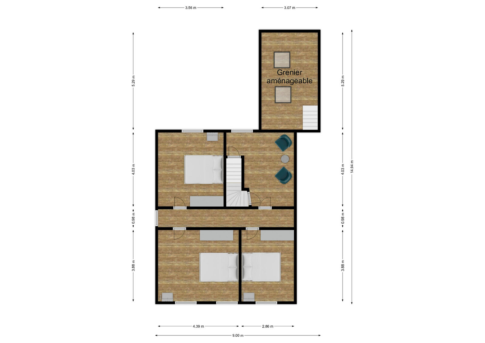 Maison 3ch+ avec Cour & Garage   - Plan rez+1 - rue de la folie 4 - le mesnil
