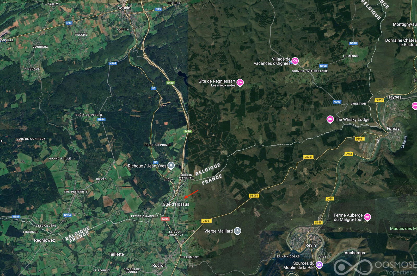 France 1' Belg. - Villa av entrepôt, autoroute et frontière à 1' - Sat - rue passy mont blanc - gué d hossus
