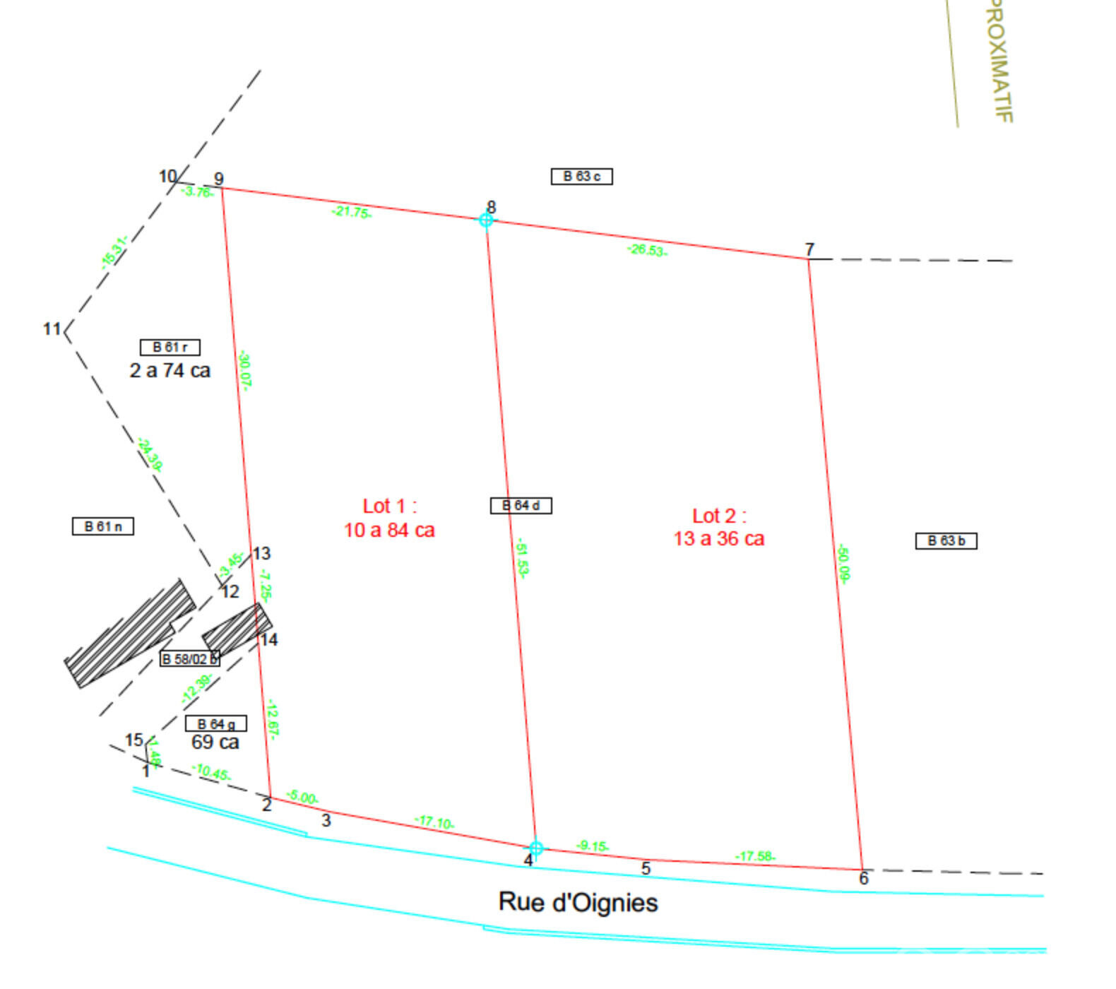 Terrain à bâtir de 13a 36ca - Photo plan de mesurage