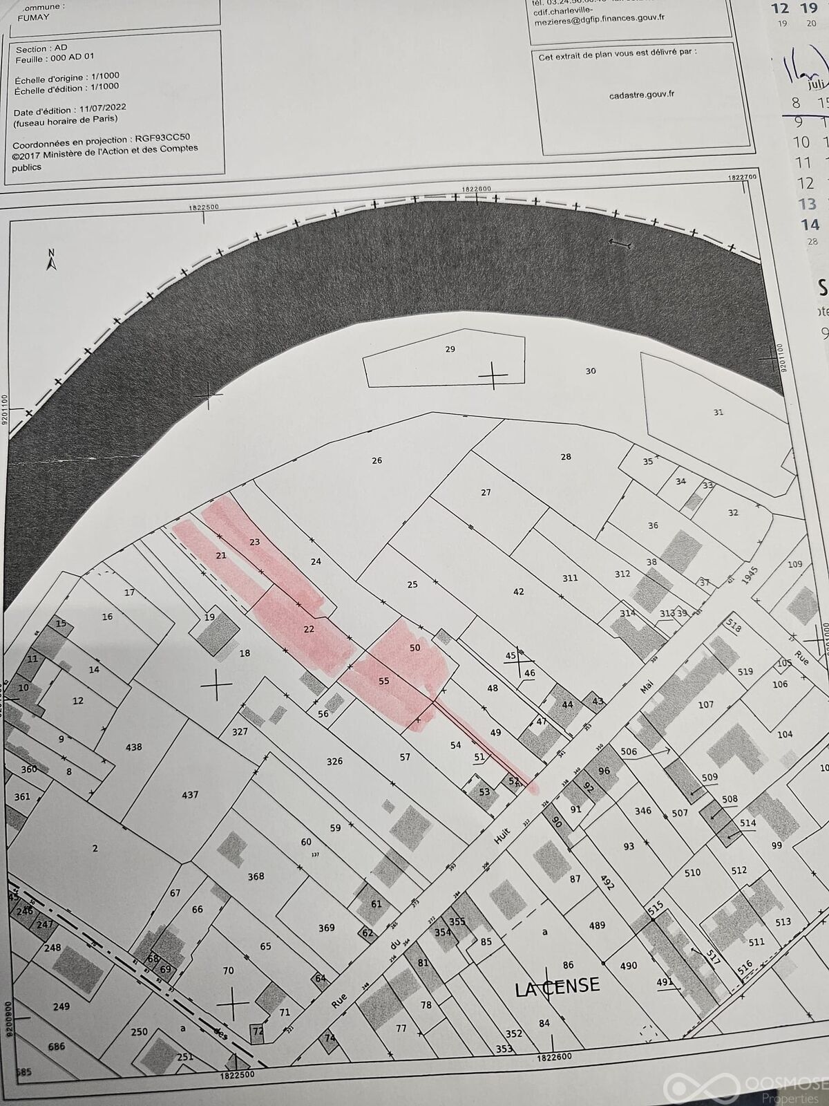 Terrain à bâtir exceptionnel au bord de la Meuse - Plan de cadastre