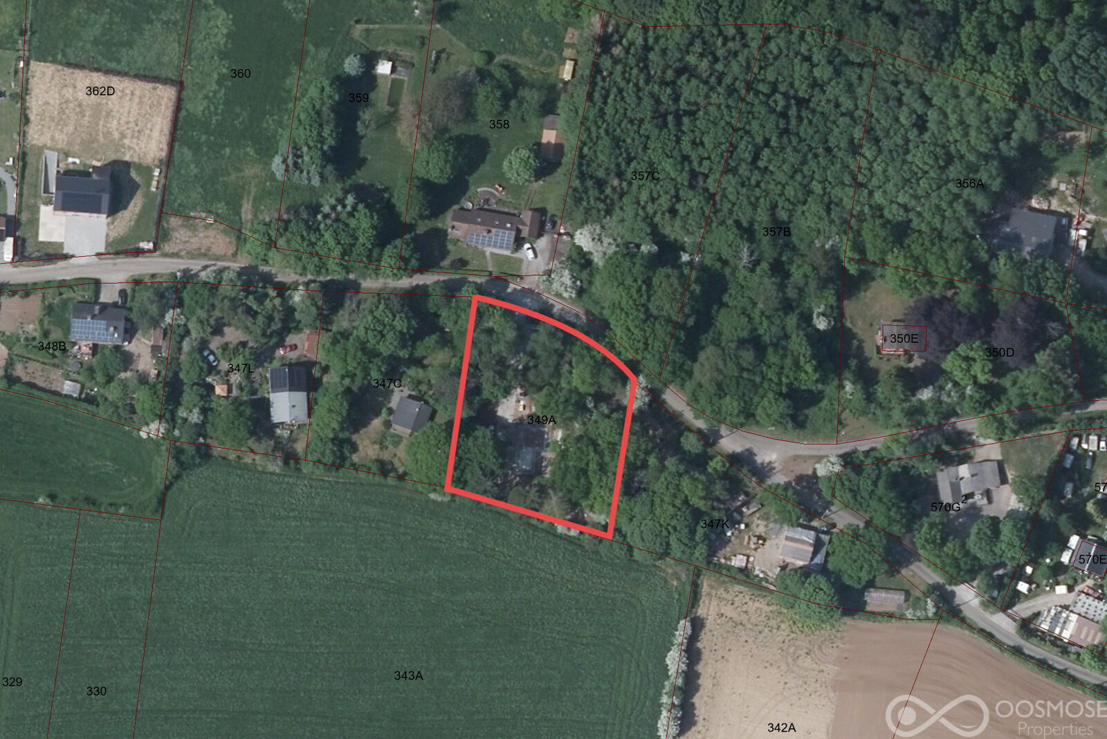 Villa de 2023 sur 19 ares dans cadre calme et boisé à 5' des Lacs - Vue sat 1 - renlies